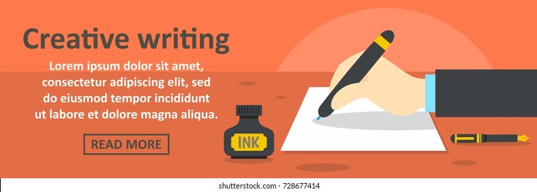 Creative writing banner horizontal concept. Flat illustration of creative writing banner horizontal vector concept for web design