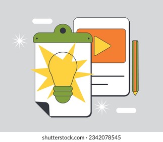 Kreatives Schreibkonzept, Bildungsbuch. Diese Illustration kann für Werbung, Präsentationen, Artikel, Blogs oder Websites im Zusammenhang mit Kreativität, Innovation verwendet werden.