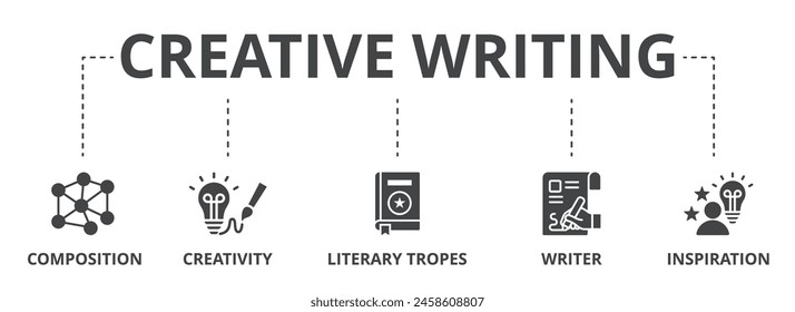 Creative writing concept icon illustration contain composition, creativity, literary tropes, writer and inspiration.