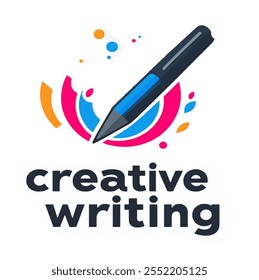 Creative writing concept with a pen and colorful splashes showcasing artistic expression