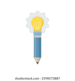 Creative Writing Concept. Pencil with Idea Bulb. creativity development new ideas improve creative thinking genius idea content writing. Flat Vector Illustration Design on background.