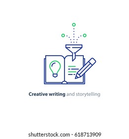 Creative Writing Concept, Vector Mono Line Icon 