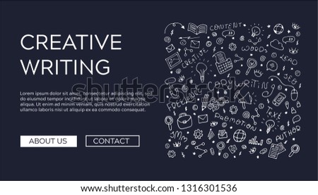 Creative writing for freelance and copywriting web site. Vector doodle outline illustration for landing page and banner