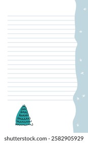 Creative writing paper featuring a festive tree design and a light blue background