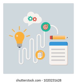 Creative, writing process. From idea to project vector illustration