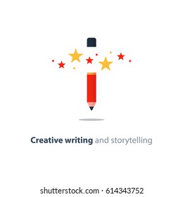 Creative Writing, Red Pencil, Storytelling Concept, Copy Writing Idea, Vector Flat Design Illustration 