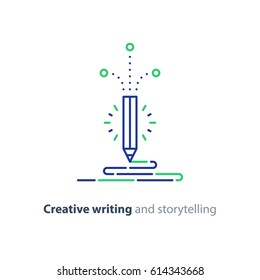 Creative writing, storytelling concept, copy writing idea, content writing, vector flat design illustration 