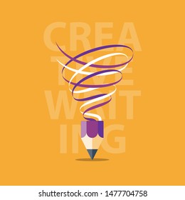 Creative Writing, Storytelling Concept, Graphic Design Workshop, Idea With Pencil Like Tornado, Vector Illustration