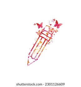 Creative writing and storytelling concept. Pencil with butterflies isolated on white background. Vector illustration. Designing, sketching and hand-drawing. Creating artwork