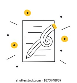 Creative writing, storytelling, content creation, copywriting. A graphic pencil with cute lines symbolizes creativity. Flat line elegant vector illustration on white.