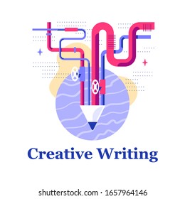 Creative Writing, Storytelling Courses, Creativity Development, Design Workshop, Education Concept, Modern Art, Vector Flat Illustration