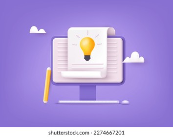 Creative writing and storytelling, education concept. Copywriting, writing icon. 3D Web Vector Illustrations. 