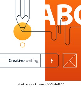 Creative writing and storytelling, education concept. Flat design vector illustration