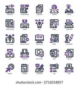 Kreative Schreibwerkzeuge Icon Pack für Ihre Website, Handy, Präsentation und Logo-Design. Kreative Schreibwerkzeuge Icon Doppelton-Design. Vektorgrafik-Illustration und bearbeitbarer Strich.
