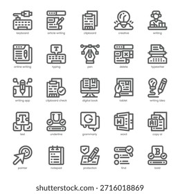 Kreative Schreibwerkzeuge Icon Pack für Ihre Website, Handy, Präsentation und Logo-Design. Kreative Schreibwerkzeuge Icon Gliederungsentwurf. Vektorgrafik-Illustration und bearbeitbarer Strich.