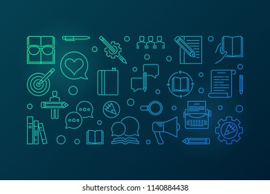 Creative writing vector colorful horizontal illustration on dark background