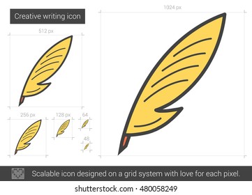 Icono de línea vectorial de escritura creativa aislado en fondo blanco. Icono de línea de escritura creativa para infografía, sitio web o aplicación. Icono escalable diseñado en un sistema de cuadrícula.