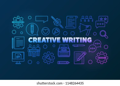 Creative writing vector outline colored horizontal banner on dark background