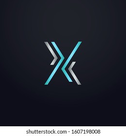 Creative X letter with maze linear style. Modern logo symbol for business corporate. Blue and white logo on blue dark background. Square shape, colorful, linked and technology. Unusual design vector.