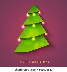 Creative Xmas Tree decorated with illuminated lights, Merry Christmas celebration Poster, Banner or Flyer design.