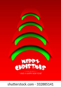 Creative Xmas Tree on shiny red background for Merry Christmas and Happy New Year celebration, can be used as flyer, banner or pamphlet.
