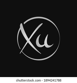 Plantilla vectorial de diseño de logotipo de carta XU creativa. Diseño del logotipo XU de la letra inicial del guión
