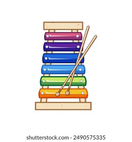 creative xylophone cartoon. stick wood, music wooden, play object creative xylophone sign. isolated symbol vector illustration