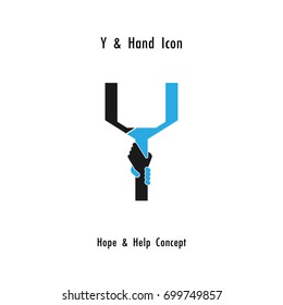 Creative Y- alphabet icon abstract and hands icon design vector template.Business offer,partnership,hope,support or help concept.Corporate business and industrial logotype symbol.Vector illustration