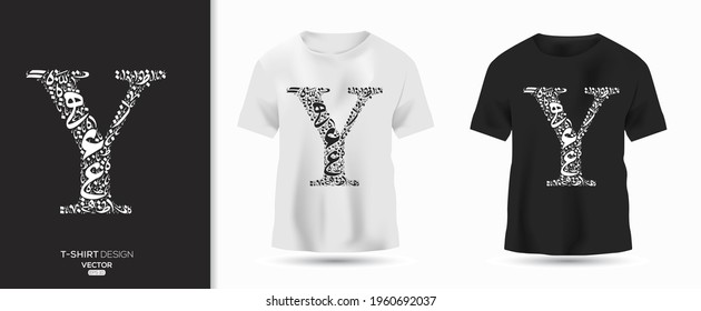 Creative (Y) Letter contain Random Arabic Letters Without specific meaning in English ,t-shirt design, Vector illustration.
