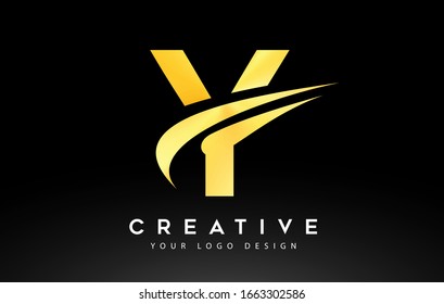 Creative Y Letter Logo Design with Swoosh Icon Vector Illustration.