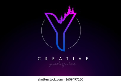 Creative Y Letter Logo Idea With Pine Forest Trees. Letter Y Design With Pine Tree on TopVector Illustration.