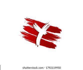 Creative Y Letter Logo in Red Strips Grunge Splatter Element. Retro Rusty logo design template.