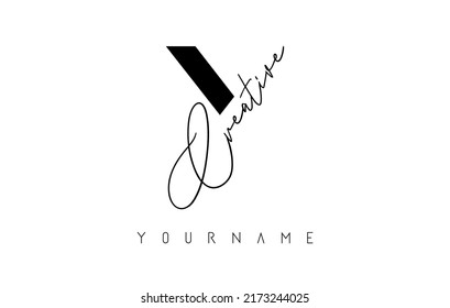 Logo creativo Y con cortes y diseño de concepto de texto escrito a mano. Carta con diseño geométrico. Ilustración vectorial con letra y corte creativo.