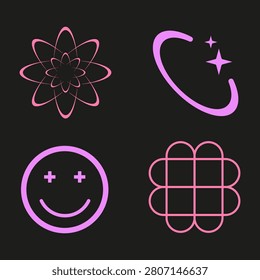 Creative Y2K icons in a clean vector format showcase minimal shapes with a nostalgic funky vibe. These decorative elements are excellent for modern sticker packs and branding