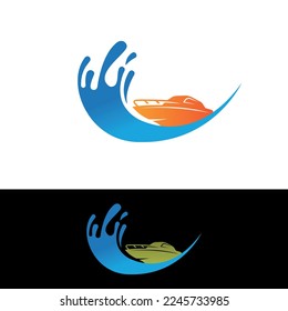creative yacht logo, icons with waves on a white and black background. logo design of sea or water transport - vector illustration.