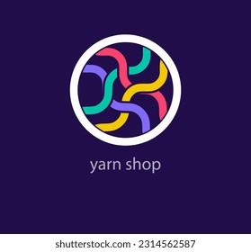 Diseño del logotipo de la tienda de hilados creativos. Transiciones de color de diseño únicas. Plantilla de logotipo de la cuerda de punto única. vector
