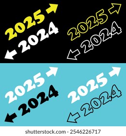 Creative Year Transition Graphics Featuring 2024 and 2025. Vector illustration isolated on black and blue backgrounds. 