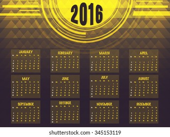 Creative Yearly Calendar design of 2016 for Happy New Year celebration.