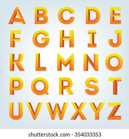 Creative yellow 3D alphabet set. Beautiful bold font.