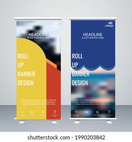 Creative Yellow and blue colour Roll up banner design