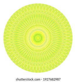Creative yellow green points round symbol. Abstract symmetrical logo. Mosaic green beads. Circle dots modern pixel floral art icon. yellow pattern ornament wheel decorative illustration eps10.
