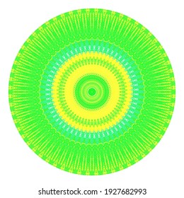Creative yellow green points round symbol. Abstract symmetrical logo. Mosaic green beads. Circle dots modern pixel floral art icon. yellow pattern ornament wheel decorative illustration eps10.