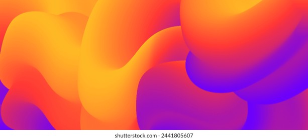 Creative yellow orange purple fluid gradient background. Wavy curved 3d flow poster wallpaper. Liquid wave backdrop. Bright color template for presentation, banner, flyer, booklet. Vector illustration