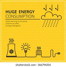 Creative yellow vector background. Wires with a fork and electricity. Business, slim design idea. Energy consumption, global solution, ecology.