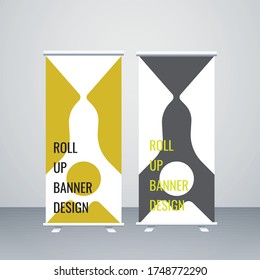 Creative yellow ,white and grey color design roll up banner design