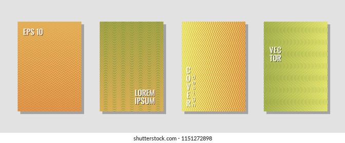 Creative yellow zig zag banner templates, wavy lines gradient stripes backgrounds for scientific cover. Curve shapes stripes, zig zag edge lines halftone texture gradient banner backgrounds set.