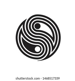 Creative Yin and Yang sign. Esoteric symbol of harmony and balance. Feng shui element. Taoism logo. Isolated sacred geometry icon on white background.