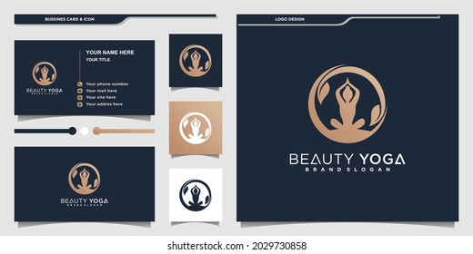 Creative of yoga logo design with human combined and leaf concept Premium vekto