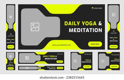 Creative yoga and meditation services web set banner template design for social media posts, fully editable vector eps 10 file format