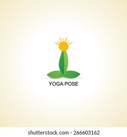 creative yoga pose created with green leaf vector illustration